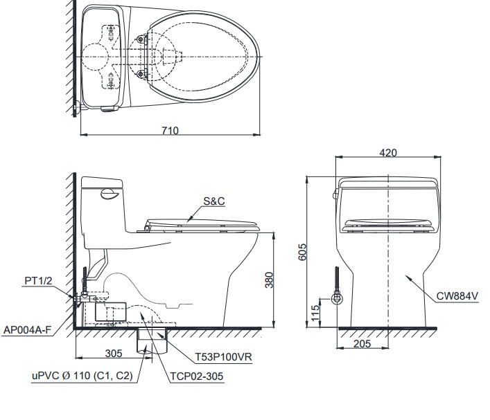 TOTO MS884T3 - Bồn cầu 1 khối nắp êm TC385VS