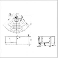 TOTO PPY1353-3HPE#P/DB505R-2B/NTP001E - Bồn tắm góc chân yếm 1 Bồn tắm ngọc trai PPY1353-3HPE#P DB505R-2B NTP001E 2