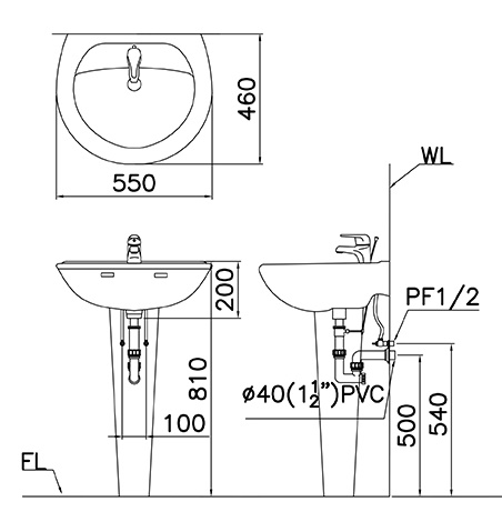 CAESAR L2220 P2437 - Chậu lavabo treo tường chân dài