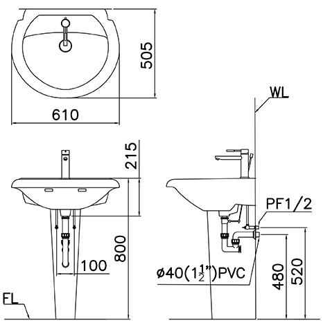 CAESAR L2360 P2437 - Chậu lavabo treo tường chân dài