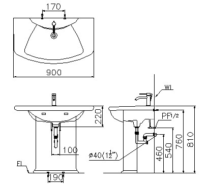 CAESAR LF5312 PF2412 - Chậu lavabo treo tường chân dài 1 CAESAR LF5312 PF2412 - Chậu lavabo treo tường chân dài