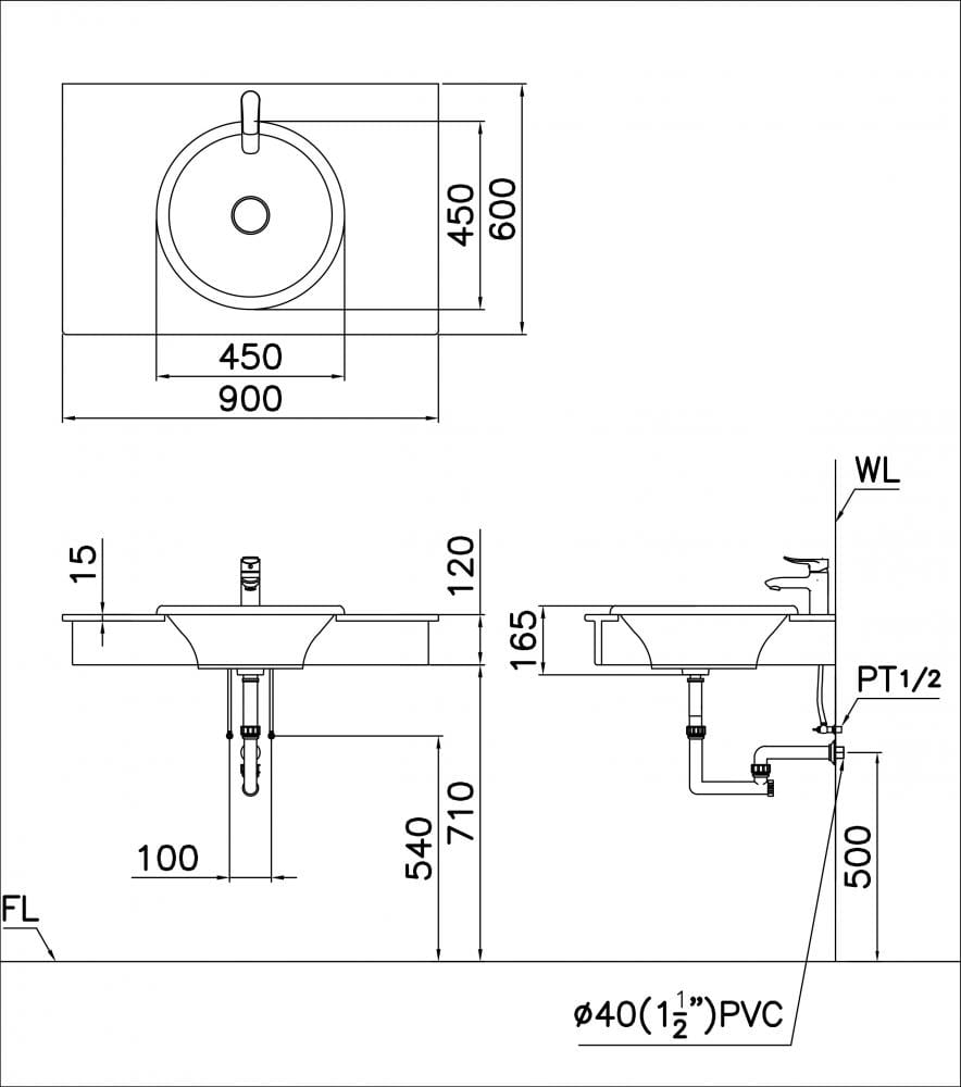 CAESAR LF5016 - Chậu lavabo dương vành 1 CAESAR LF5016 - Chậu lavabo dương vành