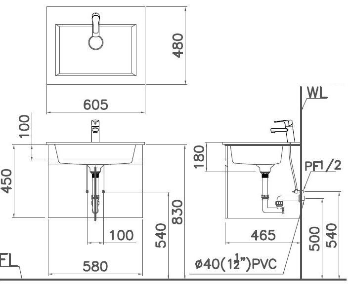 CAESAR LF5017 - Chậu lavabo dương vành 1 CAESAR LF5017 - Chậu lavabo dương vành