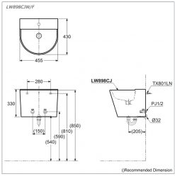 CHẬU RỬA LAVABO TOTO LW898CJW F#W TREO TƯỜNG 2