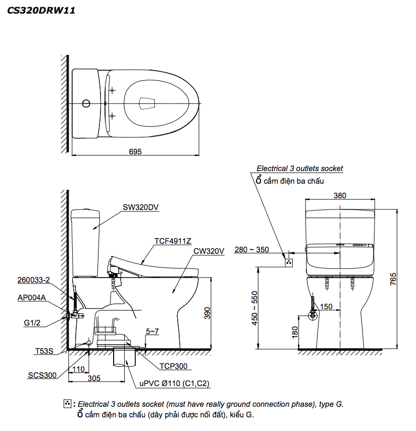 TOTO CS320PDRW11 - Bồn cầu thông minh nắp rửa điện tử TCF4911Z 1 TOTO CS320PDRW11 - Bồn cầu thông minh nắp rửa điện tử TCF4911Z