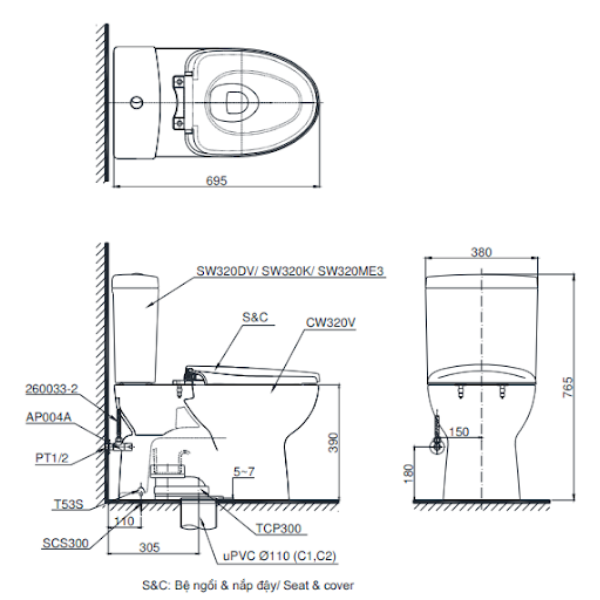 TOTO CS320PDRW7 - Bồn cầu thông minh nắp rửa điện tử TCF6631A