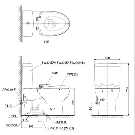 TOTO CS325DRW4 - Bồn cầu thông minh nắp rửa điện tử TCF4731A