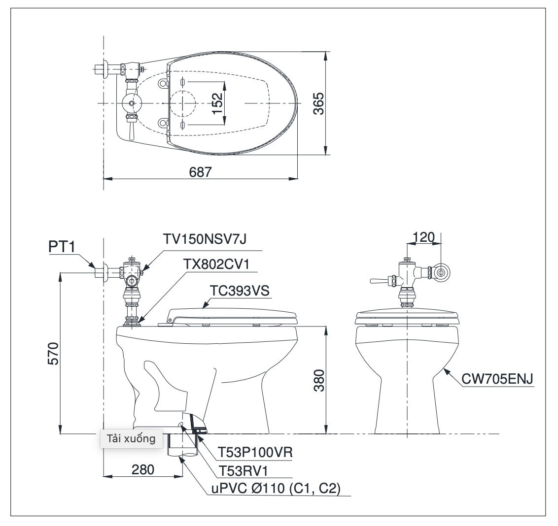 TOTO CW705ENJ TV150NSV7J TX802CV1 T53P100VR T53RV1 TC393VS - Bồn cầu 2 khối nắp êm TC393VS 1 TOTO CW705ENJ TV150NSV7J TX802CV1 T53P100VR T53RV1 TC393VS - Bồn cầu 2 khối nắp êm TC393VS