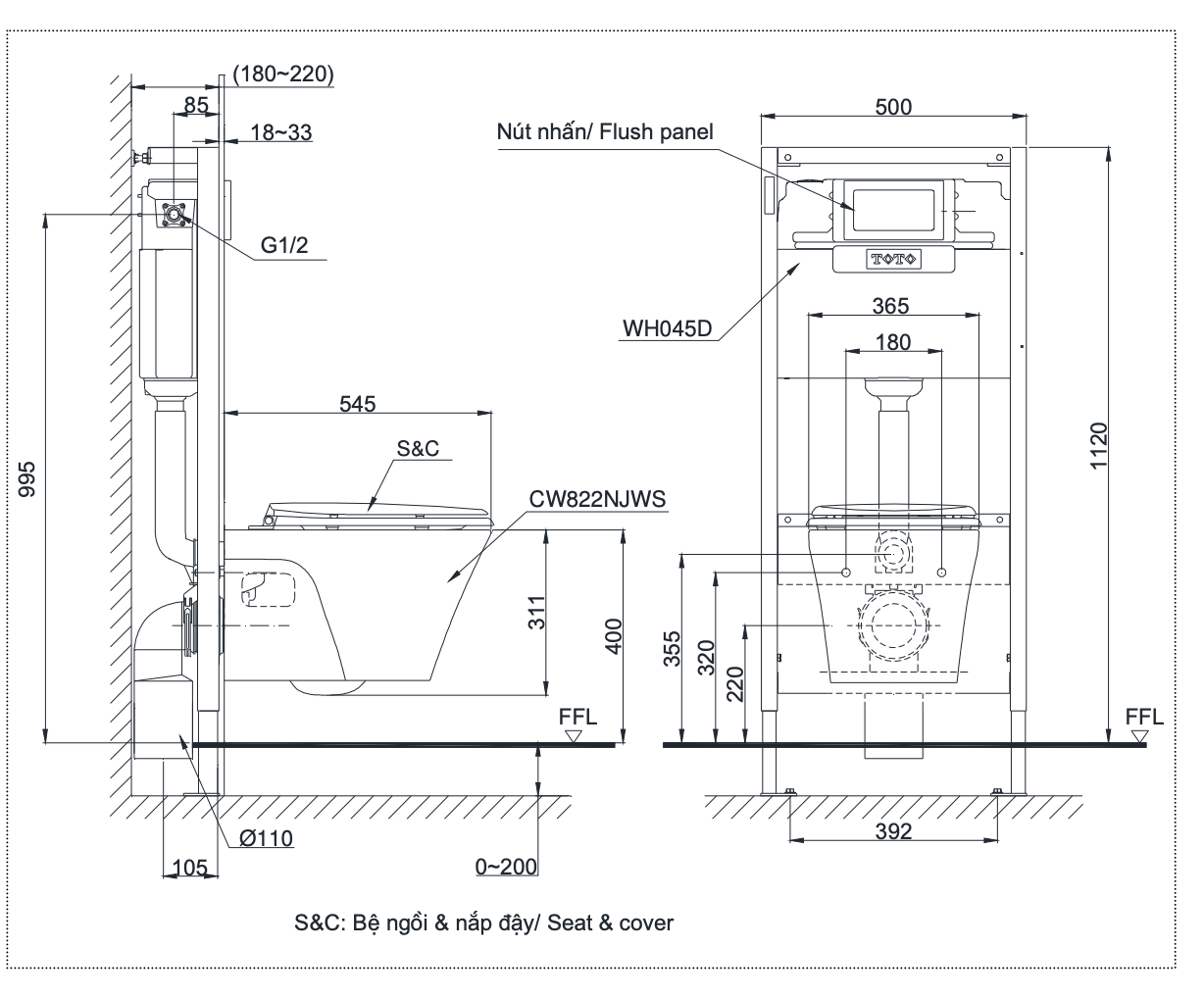 TOTO CW822NJWS TC393VS - Bồn cầu treo tường nắp êm TC393VS 1 TOTO CW822NJWS TC393VS - Bồn cầu treo tường nắp êm TC393VS