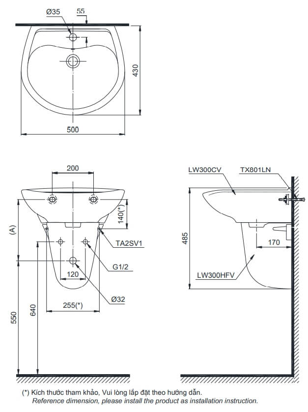 TOTO LHT300CRM - Chậu lavabo treo tường chân ngắn 1 TOTO LHT300CRM - Chậu lavabo treo tường chân ngắn