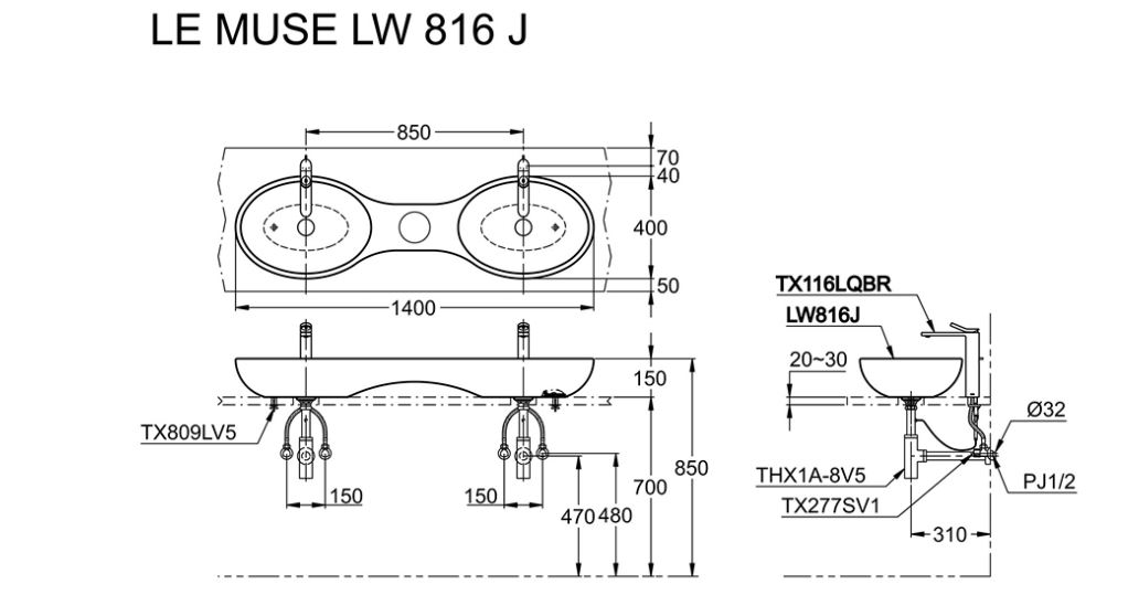 TOTO LW816JW/F#W - Chậu lavabo đặt bàn