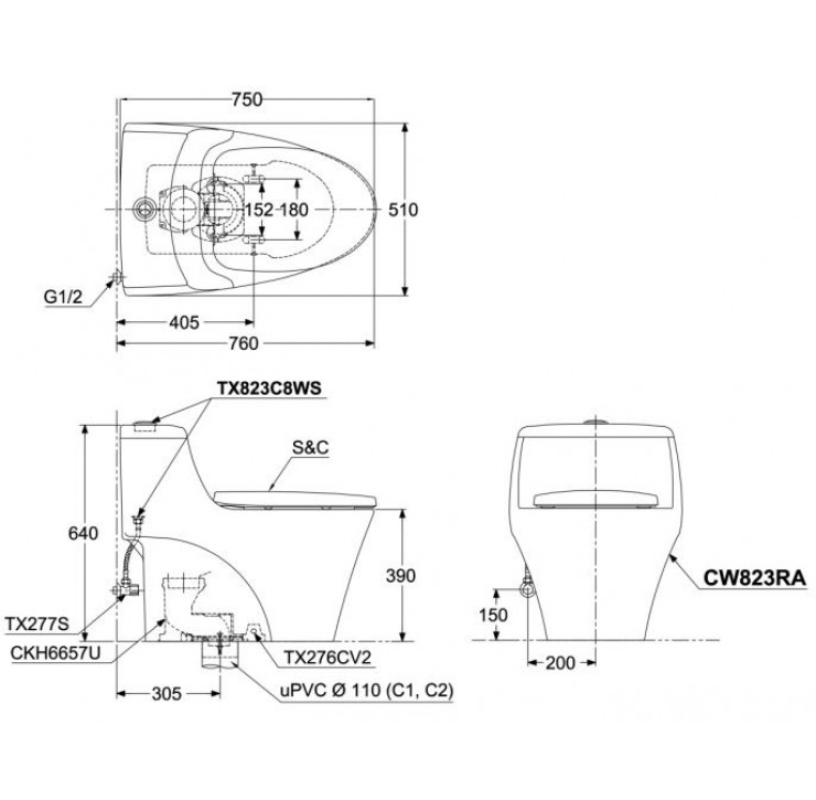 TOTO MS823RAE2#XW - Bồn cầu thông minh nắp rửa cơ TCW07S 1 TOTO MS823RAE2#XW - Bồn cầu thông minh nắp rửa cơ TCW07S
