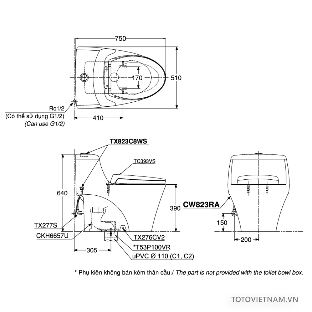 TOTO MS823RAT2#XW - Bồn cầu 1 khối nắp êm TC393VS 1 TOTO MS823RAT2#XW - Bồn cầu 1 khối nắp êm TC393VS