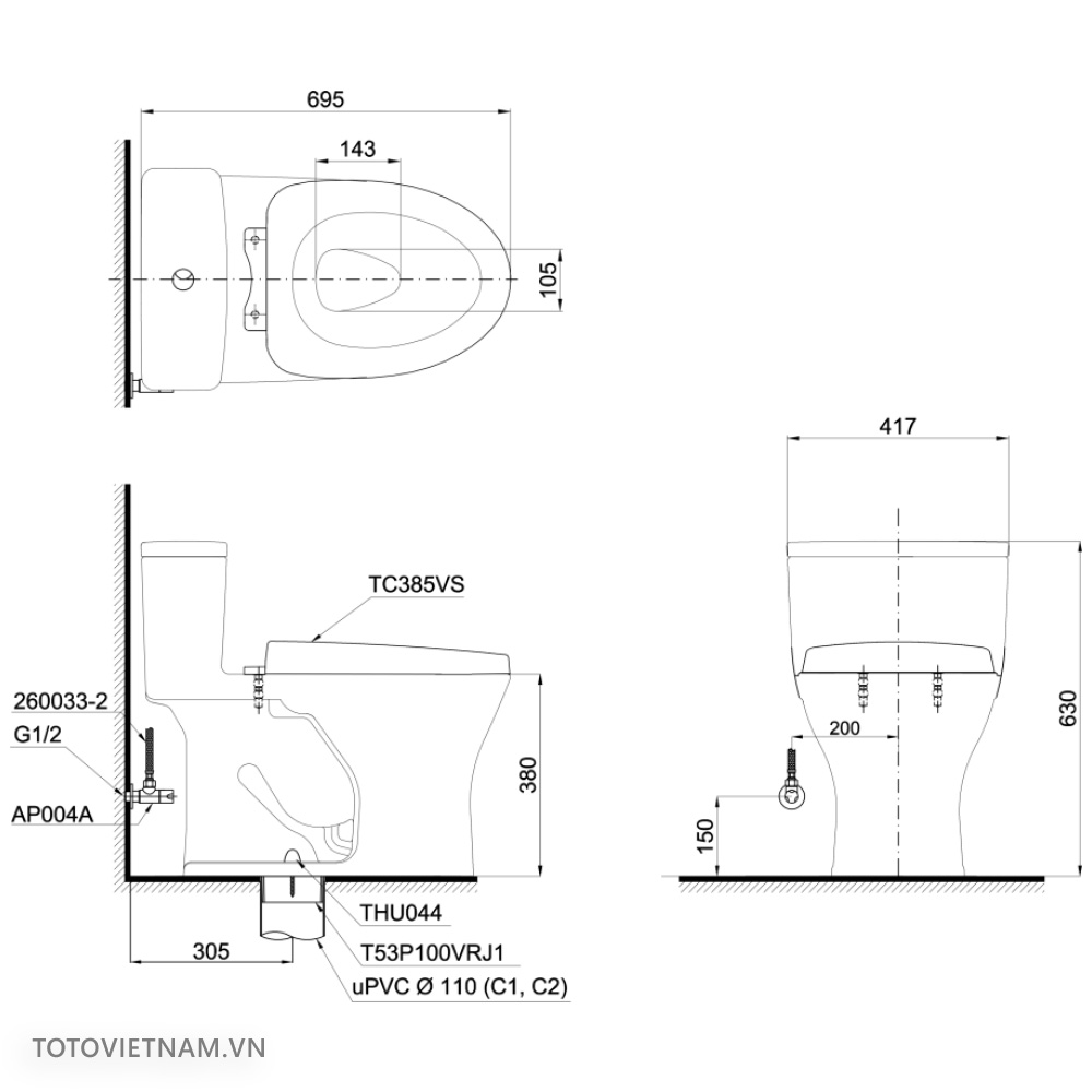 TOTO MS855DW6 - Bồn cầu thông minh nắp rửa điện tử TCF6531Z