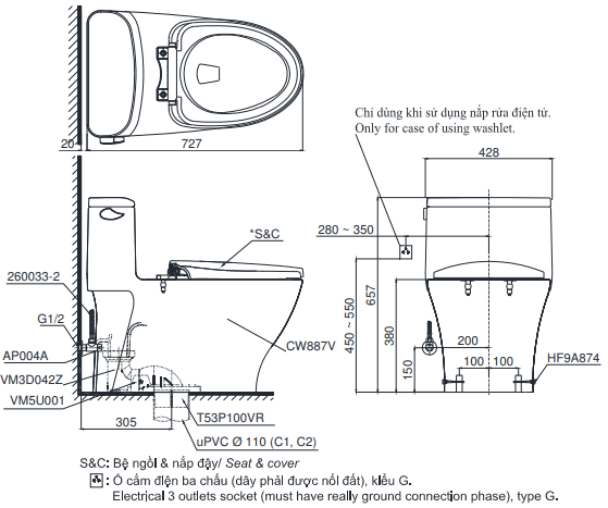 TOTO MS887W6 (MS887RW6) - Bồn cầu thông minh nắp rửa điện tử TCF6531Z 3 TOTO MS887W6 (MS887RW6) - Bồn cầu thông minh nắp rửa điện tử TCF6531Z