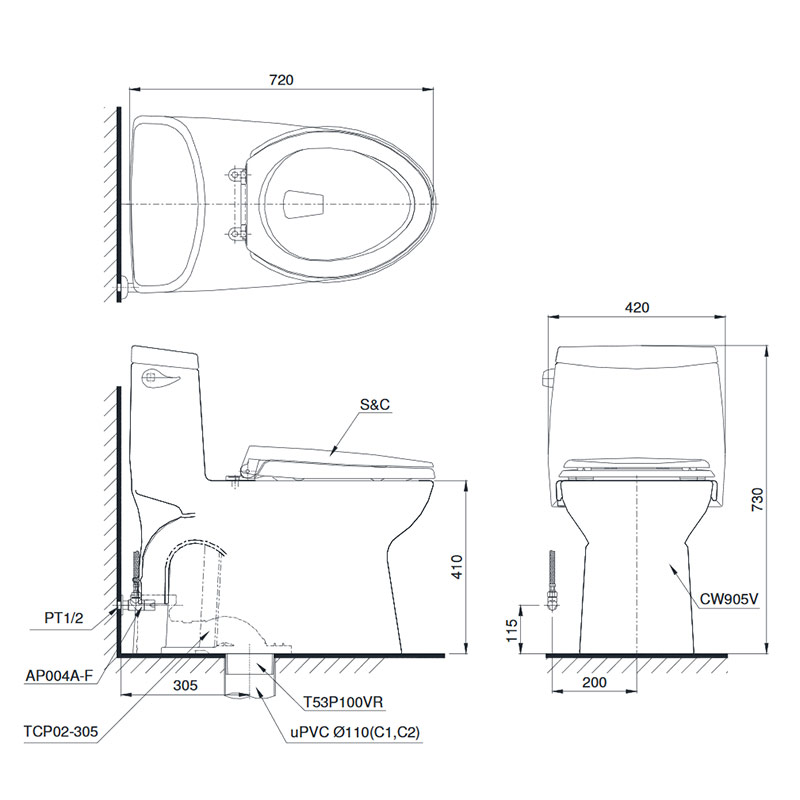 TOTO MS905W7 - Bồn cầu thông minh nắp rửa điện tử TCF6631A