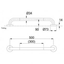 TOTO T114C5#MLA/T110D3R(x2) - Thanh vịn 1 Thanh Vịn TOTO T114C5#MLA T110D3R(X2) Gắn Tường 2