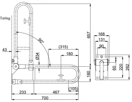 Thanh Vịn TOTO T114HK7R#MLA T110D17S Gắn Tường 2