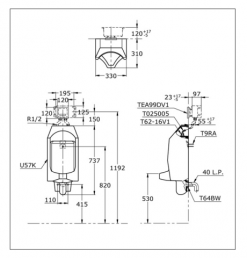 TOTO U57K/T62-16V1/HT025005/T9RA/T64BW - Bồn tiểu nam treo tường 1 Tiểu nam treo tường U57K T62-16V1 HT025005 T9RA T64BW 2