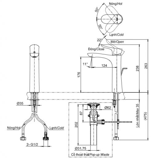 Vòi chậu lavabo TOTO TLG01304V cổ cao 2