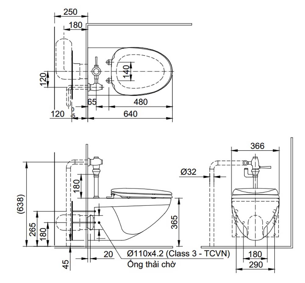 Bản vẽ kĩ thuật Bồn cầu thông minh INAX AC-22P