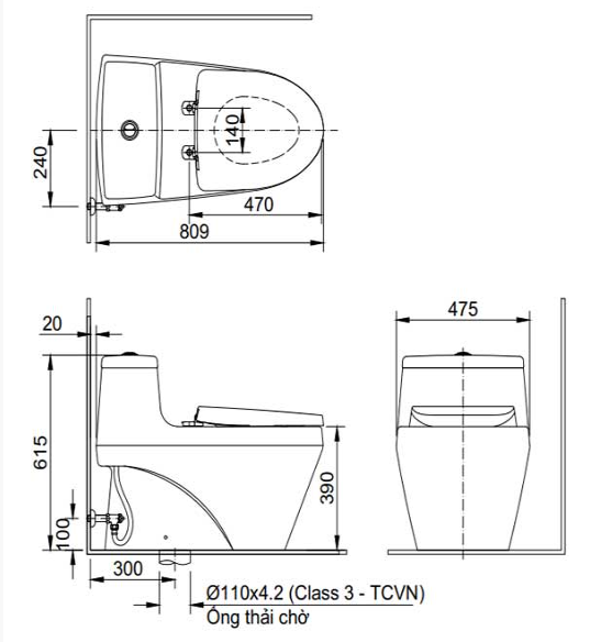 INAX AC-1035 CW-H18VN - Bồn cầu thông minh nắp rửa điện tử