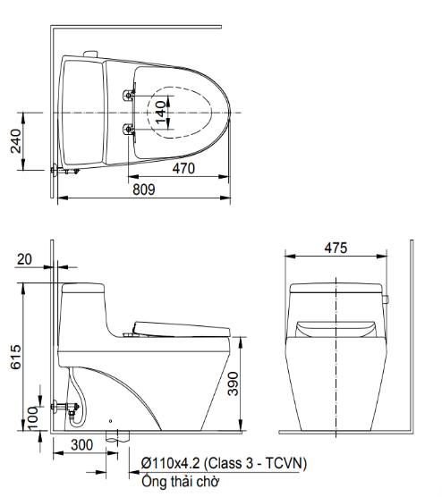 INAX AC-1135 CW-H17VN - Bồn cầu thông minh nắp rửa điện tử