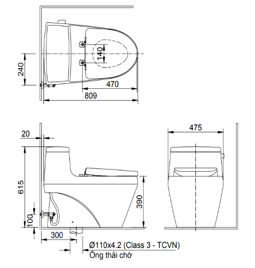 INAX AC-1135 CW-H18VN - Bồn cầu thông minh nắp rửa điện tử