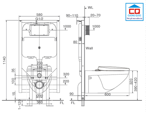 INAX AC-23P CW-S32VN - Bồn cầu thông minh nắp rửa cơ