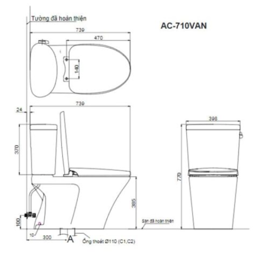 INAX AC-710A CW-H18VN - Bồn cầu thông minh nắp rửa điện tử