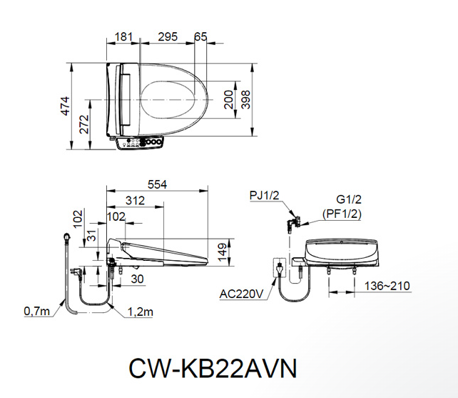 INAX AC-710A CW-KB22AVN - Bồn cầu thông minh nắp rửa điện tử