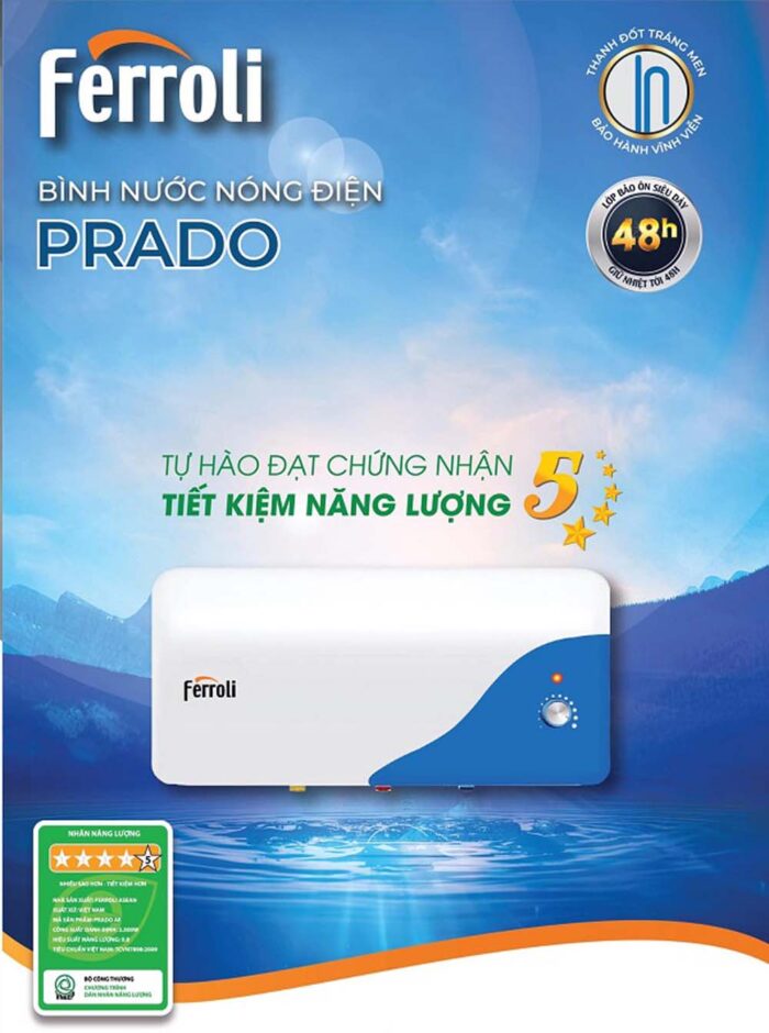 Bình nóng lạnh FERROLI Prado AE 30L lít ngang gián tiếp 2500w - Ảnh 2
