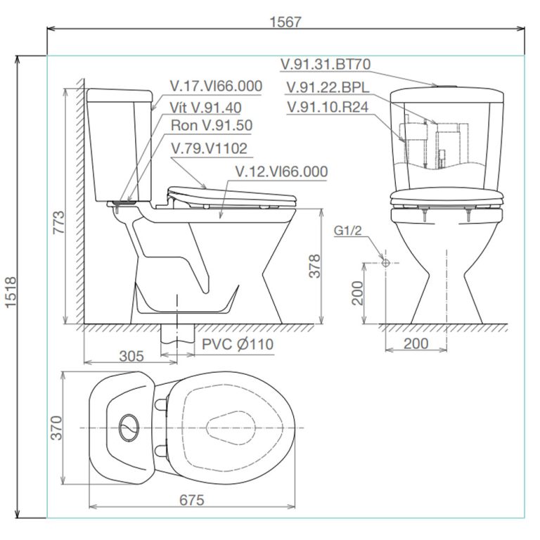 Bản-vẽ-kĩ-thuật-Bồn-cầu-2-khối-VIGLACERA-VI66-nắp-thường-V1102
