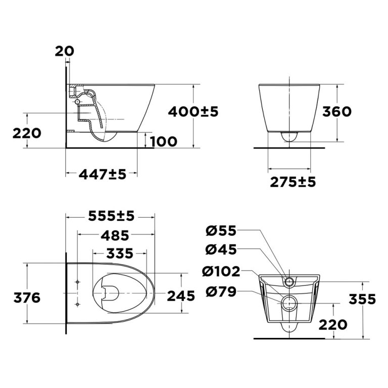 Bản vẽ kỹ thuật Bồn Cầu treo tường American Standard VF-3119 VF-3119V Acacia Evolution