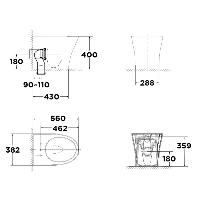 Bản vẽ kỹ thuật Bồn cầu treo tường American Standard VF-2141P VF-2141S Signature