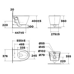 Bản vẽ kỹ thuật Bồn cầu treo tường American Standard VF-3119E Acacia Evolution