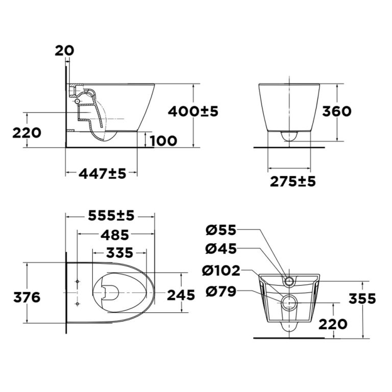 Bản vẽ kỹ thuật Bồn cầu treo tường American Standard VF-3119E Acacia Evolution
