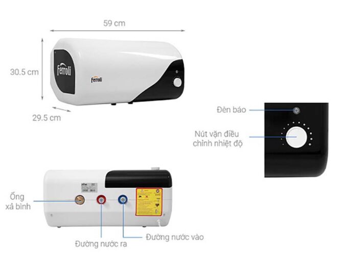 Bình nóng lạnh FERROLI Prado AE 15L lít ngang gián tiếp 2500w - Ảnh 3