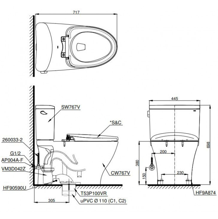 TOTO CS767RT2 - Bồn cầu 2 khối nắp êm TC393VS 1 TOTO CS767RT2 - Bồn cầu 2 khối nắp êm TC393VS