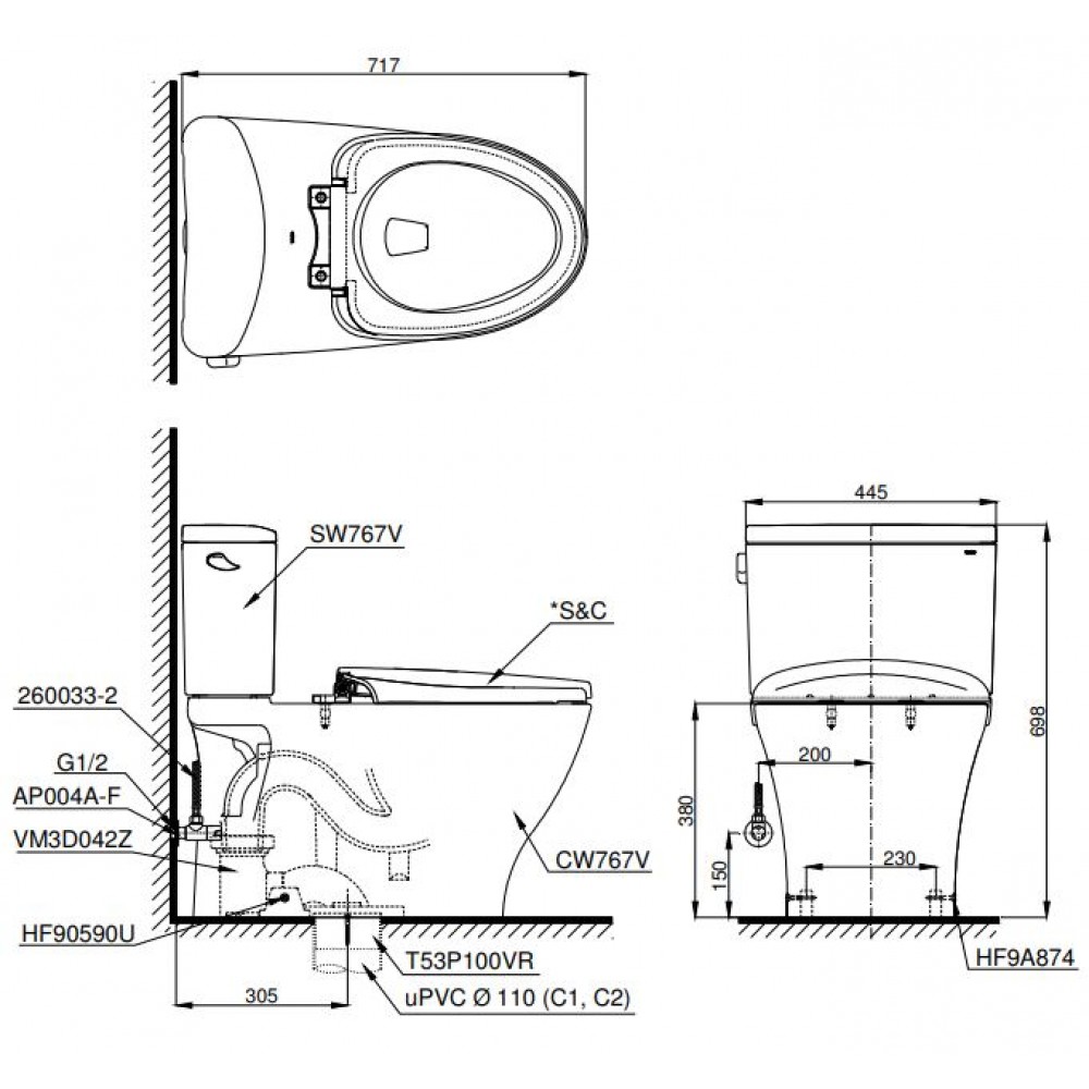 TOTO CS767RT8 - Bồn cầu 2 khối nắp êm TC600VS 1 TOTO CS767RT8 - Bồn cầu 2 khối nắp êm TC600VS