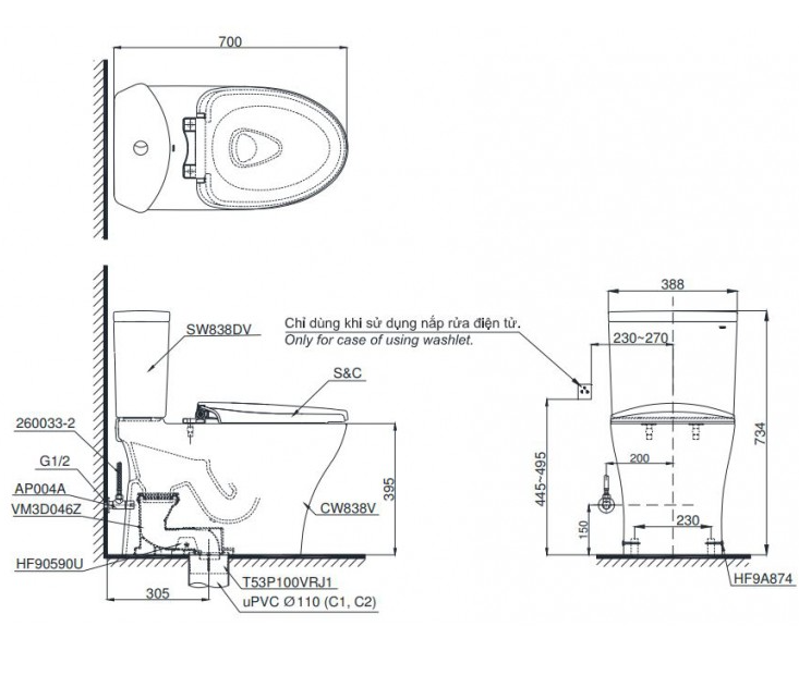 TOTO CS838DE2 - Bồn cầu thông minh nắp rửa cơ 1 TOTO CS838DE2 - Bồn cầu thông minh nắp rửa cơ