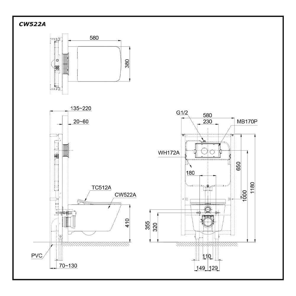 TOTO CW522A TC512A - Bồn cầu treo tường nắp êm 1 TOTO CW522A TC512A - Bồn cầu treo tường nắp êm