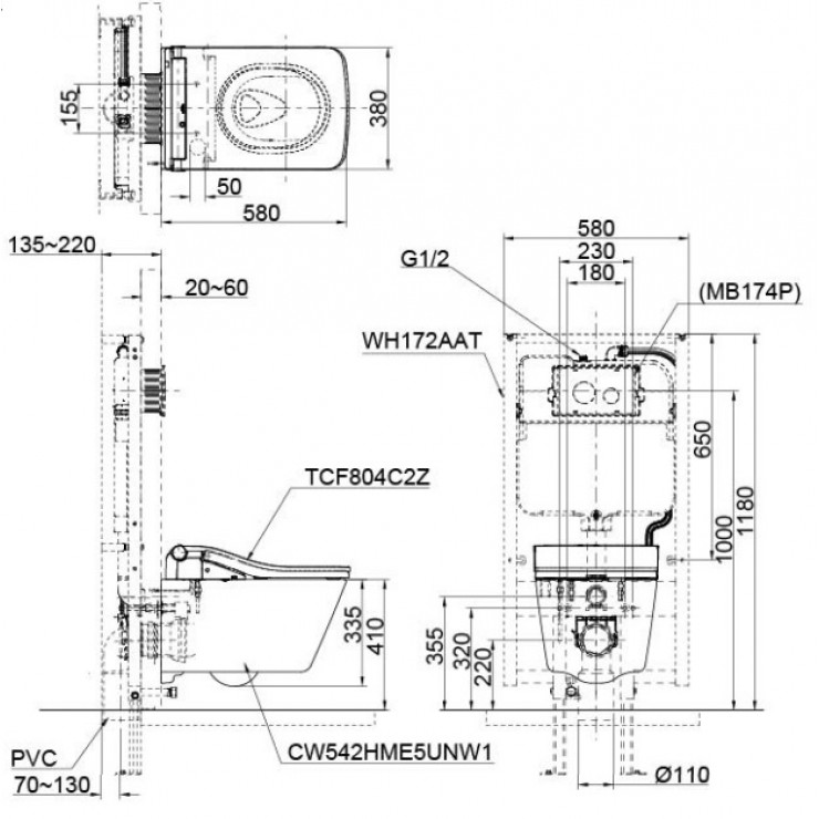 TOTO CW522EA TCF803CZ WH172AT - Bồn cầu thông minh nắp rửa điện tử