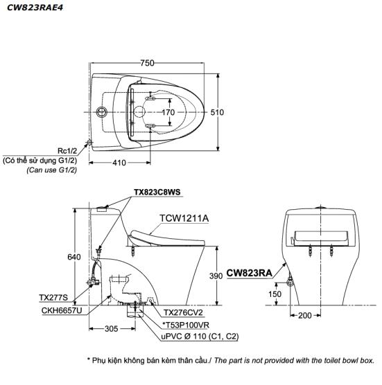 TOTO CW823RAE2 - Bồn cầu thông minh nắp rửa cơ TCW07S 1 TOTO CW823RAE2 - Bồn cầu thông minh nắp rửa cơ TCW07S