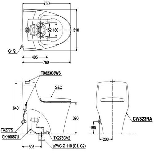 TOTO CW823RAT8 - Bồn cầu 1 khối nắp êm TC600VS 1 TOTO CW823RAT8 - Bồn cầu 1 khối nắp êm TC600VS