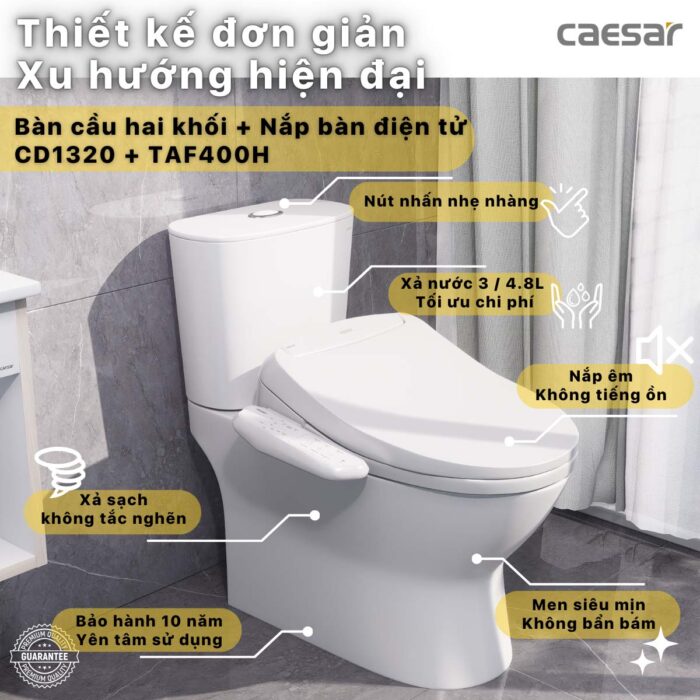 Bồn cầu thông minh CAESAR CD1320 TAF400H nắp rửa điện tử - Ảnh 2