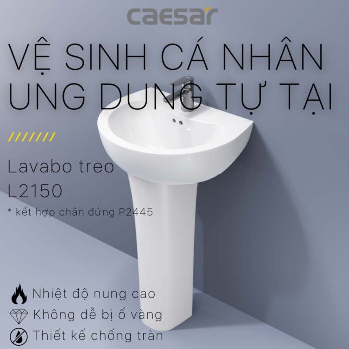 Chậu lavabo treo tường CAESAR L2150 P2445 chân dài - Ảnh 4