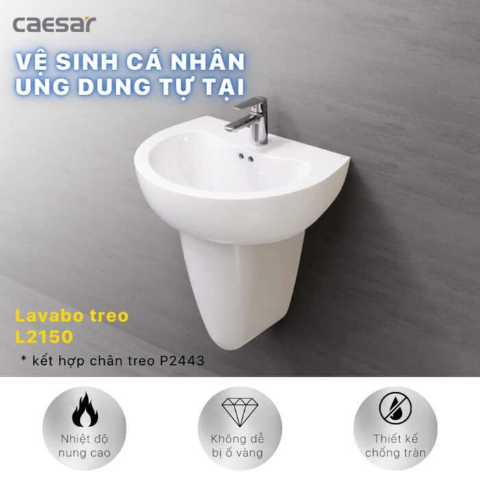 Chậu lavabo treo tường Caesar L2150 P2443 chân lửng - Ảnh 5