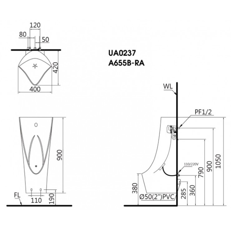 CAESAR UA0237 - Bồn tiểu nam cảm ứng treo tường