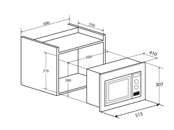 Bản vẽ kích thước Lò vi sóng kết hợp nướng Eurosun MWO-T26EUR độc lập